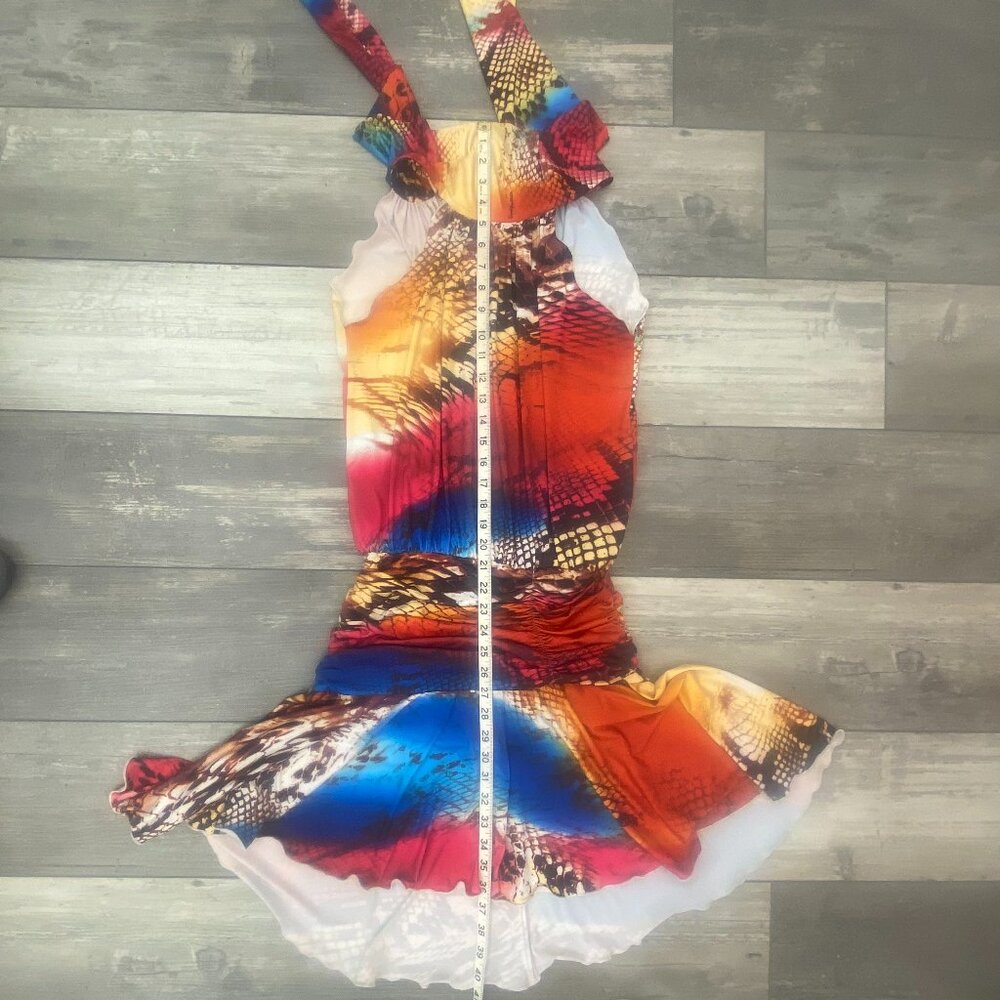 Dance America 1920 Style Flapper Dress , Orange Multicolor print full skirt - Picture 11 of 11